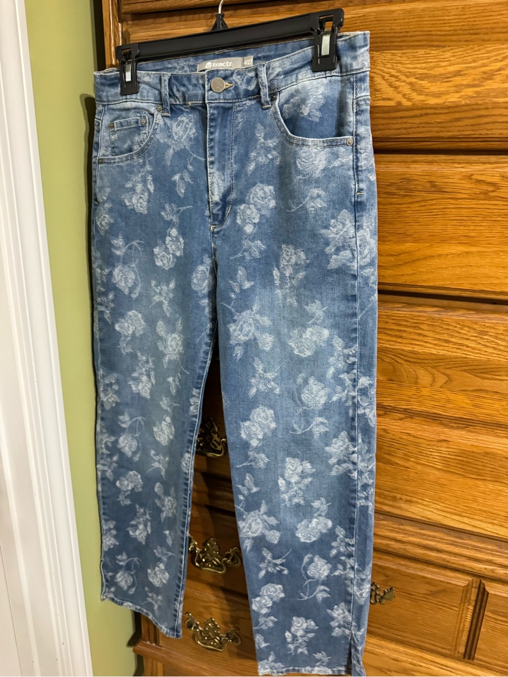 Tractr Blue Floral Straight Leg Jeans